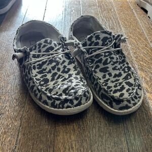 Hey Dude Moccasins in Black and White Leopard Print